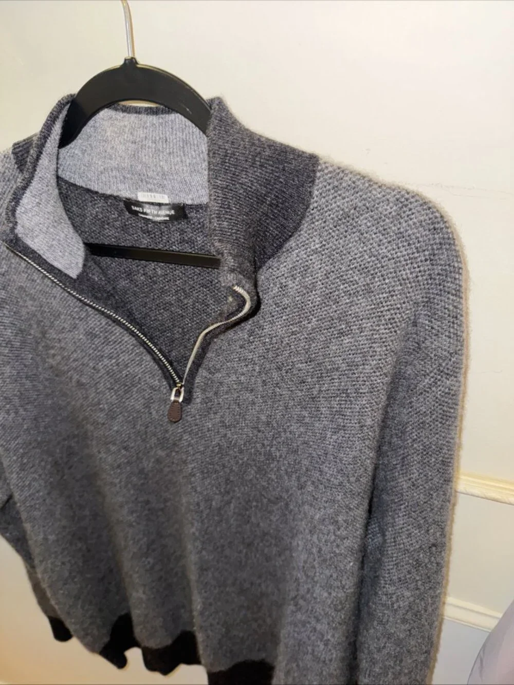 Saks Fifth Ave 100% PURE CASHMERE Dark Gray  HALF-ZIP MOCK - XL Sweater Soft A+